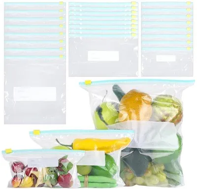 Produktbild von Eindeutige wiederverwendbare Beutel, 90 Stück, verschließbar, für Gemüse, Fleisch, Brot