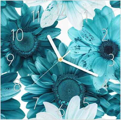 Produktbild von Wanduhr aus Glas mit Motiv Blaue Blütenpracht- 30 x 30 cm - inkl. Aufhängesystem