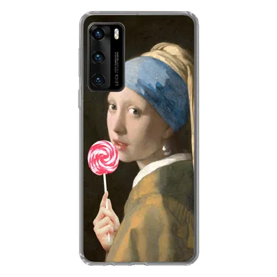 Produktbild von MuchoWow® Handyhülle Schutzhülle Hülle für Huawei P40 Das Mädchen mit dem Perlenohrring - Vermeer - Lollipop Silikon Softcase Handy Hülle - Handytasche