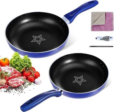 Immagine prodotto di Set da 2 pezzi per cottura a induzione 20/26 cm con rivestimento antiaderente - Padella in alluminio con manico rimovibile - Adatta a tutte le fonti di calore