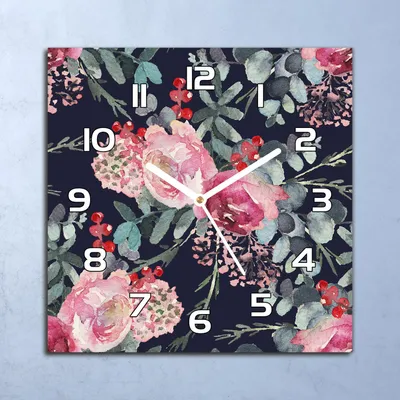Produktbild von Deko Glasuhr Wanduhr 30x30 Blumenkompositionen Quarz Küchenuhr Bürouhr