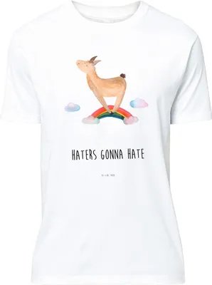 Produktbild von Mr. & Mrs. Panda S T-Shirt Lama Regenbogen - Weiß - Geschenk, Tshirt, Freiheit, Shirt, Hobby, Lamas, Jersey-Shirt, oberteil, Selbstständig