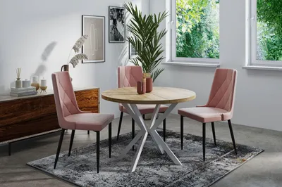 Produktbild von Runder Ausziehbarer Esstisch für 6-10 Personen - Loft Style Tisch mit Weißen Metallbeinen - 90 bis 120 cm - Industrieller Tisch für Wohnzimmer - Spacesaver - Craft Eiche - 100 cm