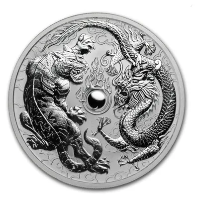 Immagine prodotto di moneta d'argento da 1 oncia Tigre - Drago 2018 Tigre - Drago Argento 999