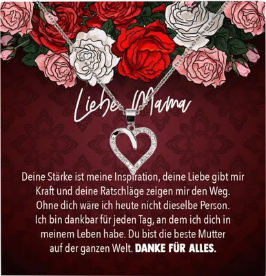 Produktbild von 22Feels Echt Silber Halskette - Liebe Mama Geschenk Geburtstag Muttertag Weihnachten Mutter Schmuck Set für Frauen - Herz Anhänger, Karte