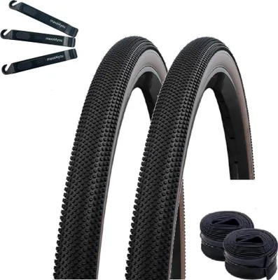 Produktbild von 2 x Faltreifen Schwalbe TLE E-25 G-One Allround Perform R-Guard 28 x 1,50 (40-622) bronze + 2 Schwalbe Schlauch SV17 inkl. Reifenheber