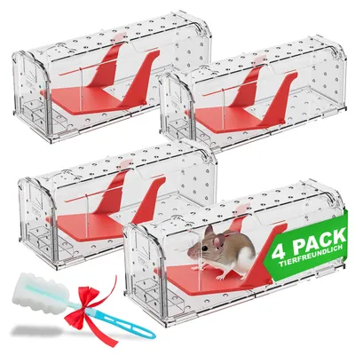 Produktbild von Roshield 4 x Mausefalle Lebend – Humane Lebendfalle für Innen und Außen, effektiv Nagerfalle, Haustier- und kinderfreundlich – Größe 4er Set