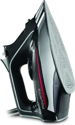 A close-up studio shot of a Rowenta Pro Master steam iron.
