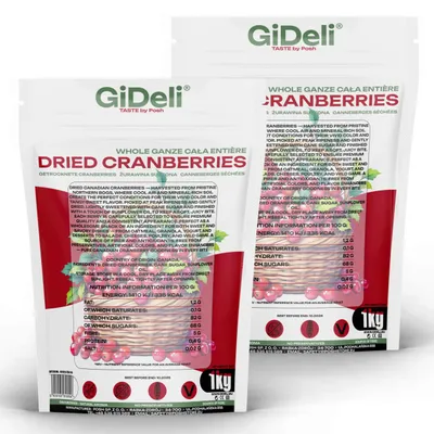 Produktbild von Cranberries Getrocknet 2kg Saftig Ganze Beeren Vegan Snack Müsli Backen GiDeli