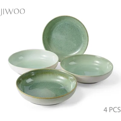 Produktbild von Teller set 4er Ø21,9 cm Speiseteller Suppenteller Suppenschalen Keramik Tiefteller für 4 Personen Reactive-Glasur Mikrowellen- und Spülmaschinenfest