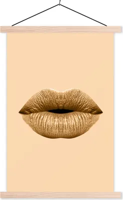 Produktbild von MuchoWow® Textilposter Lippen - Pastell - Braun 40x60 cm mit holzfarbenen Rahmen - Poster