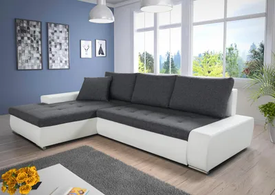 Produktbild von Ecksofa mit Schlaffunktion Faris - Couch mit Bettkasten, Big Sofa, Sofagarnitur, Couchgarniitur, Polsterecke (Weiß + Dunkelgrau (Madryt 120 + Inari 94), Ecksofa Links)