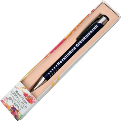 Produktbild von Kugelschreiber Blau Silber Text Beschriftung Geburtstag Vatertag Muttertag Herzlichen Glückwunsch