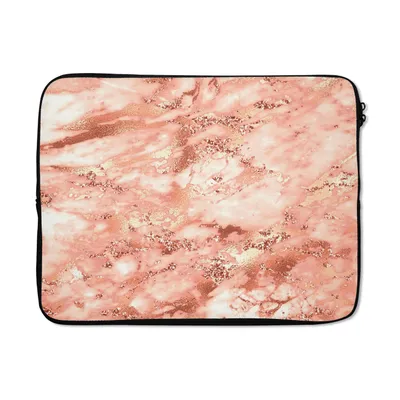 Produktbild von MuchoWow® Laptop Hülle 17 Zoll Laptoptasche Marmor - Glitzer - Roségold - Zipper - Schutzabdeckung