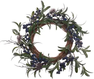 Immagine prodotto di Ghirlanda natalizia in plastica con decorazione a bacche blu, 30 cm, da tavolo