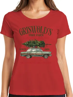 Produktbild von Griswold's Tree Farm Weihnachten Schöne Bescherung Clark Griswold Damen T-Shirt, Rot, L