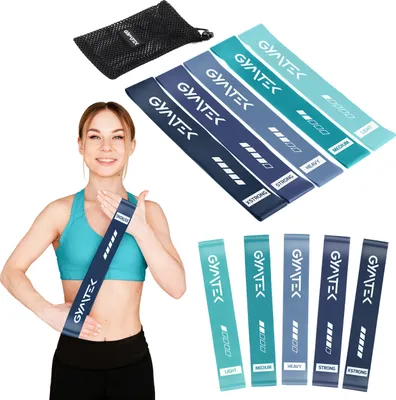 Image de Gymtek® Set de bandes de résistance - 5 pièces, 0.5-30 kg - Bandes de fitness, bandes de résistance, bandes de gymnastique - Yoga, Pilates, musculation, fitness