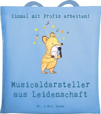 Produktbild von Mr. & Mrs. Panda Stoffbeutel Musicaldarsteller Leidenschaft - Sky Blue - Geschenk, Einkaufstasche, Jutebeutel, Tote Bag, Tasche, Einkaufstüte, Laptoptasche