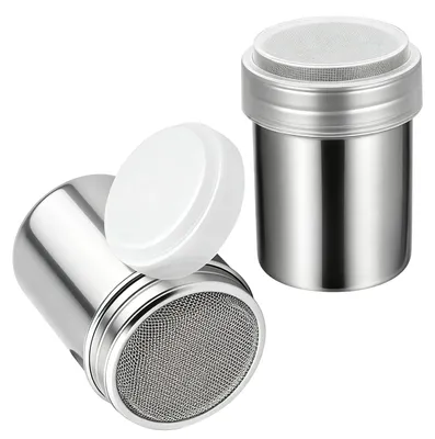Image de Distributeurs de cacao - Lot de 2 distributeurs en acier inoxydable pour sucre glace, avec couvercle à mailles fines - pour la cuisine et la restauration