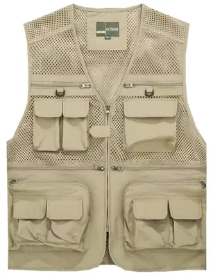 Immagine prodotto di Gilet da pesca da uomo con numerose tasche, tessuto a rete traspirante, ideale per l'outdoor estivo