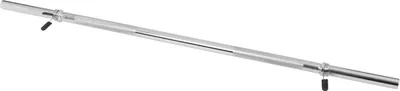 A silver barbell on a white background.