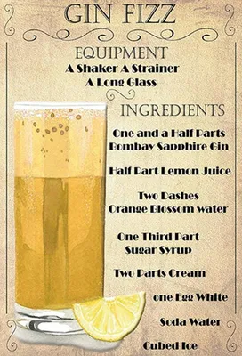 Produktbild von vianmo Holzschild 30x20 cm Gin Fizz Equipment ingredients