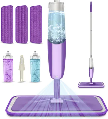 Image de MEXERRIS serpillière avec 2 bouteilles et 3 pads, serpillière rotation 360 degrés - bois carrelage bois dur
