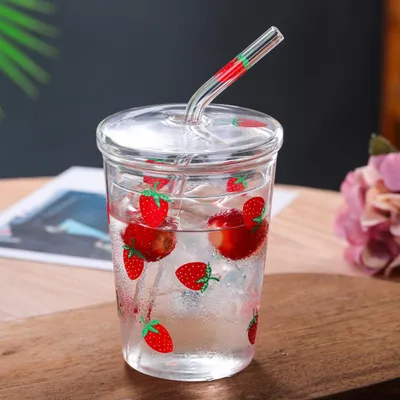 Image de Verre à café et à jus de fruits avec couvercle à paille, résistant à la chaleur