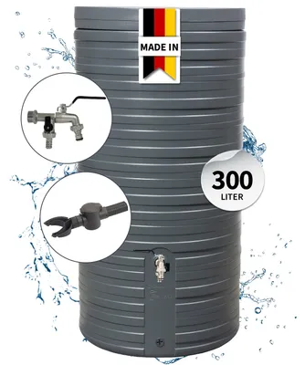 Produktbild von GARANTIA NORDIC Regentonne Komplett-Set 300 Liter graphite grey inkl. Chrom-Doppelauslaufhahn und Fallrohranschluss