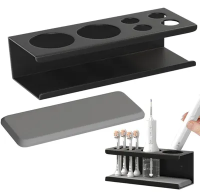 Produktbild von Zahnbürstenhalter Schwarz Wandmontage Ohne Bohren Mit 6 Löchern Edelstahl
