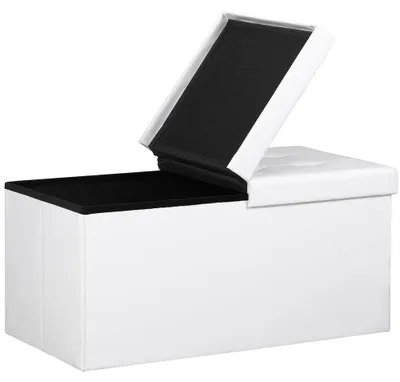 Image de Banc de rangement pliable blanc - 100 L, 76 x 38 x 38 cm, MDF