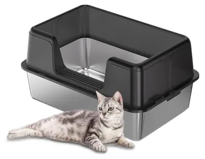 Produktbild von GarveeMore Katzentoilette aus Edelstahl, XXL, Katzentoilette, halbgeschlossen, a