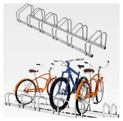 Produktbild von Fahrradständer für 6 Fahrräder, Metall, platzsparend, zur Boden- und Wandmontage, Silber