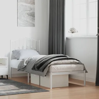 Produktbild von Bettgestell mit Kopfteil Metall Weiß 75x190 cm 373828