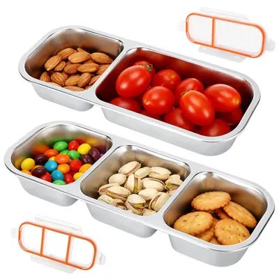 Snackboxen aus Edelstahl, 2 Stück, 3/2 Fächer, stapelbar