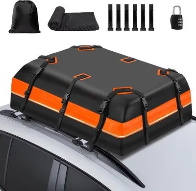 Produktbild von Famanu Dachbox 566 Liter / 20 Kubikfuß, 1000D Material, Faltbar – Schwarz