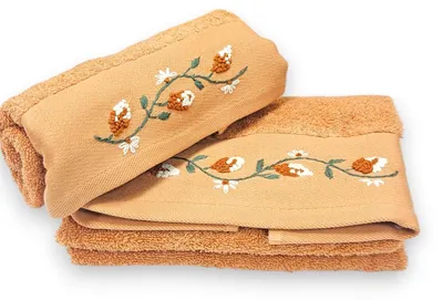 Productafbeelding van Omgoods - Handdoekenset 2 Stuks - Badhanddoek 55x100 cm en Gastendoekje 40x60 cm - Oranje Bloemenpatroon