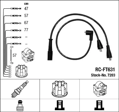 Produktbild von NGK 7203 Zündkabelsatz Zündleitungssatz für FIAT 124 Spider (124) CROMA (154)
