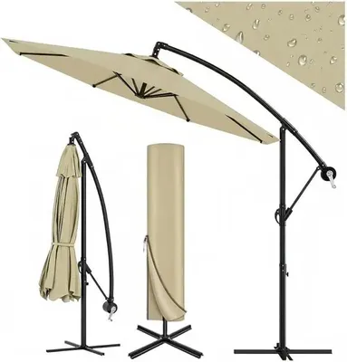 Produktbild von Garten Sonnenschirm - Ampelschirm mit Ständer - Kurbelbedienung - UV-Schutz - Wasserfest - Windstabil - Für Terrasse & Balkon - Khaki