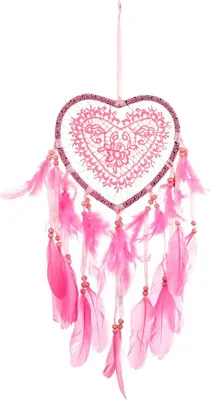 Produktbild von Traumfänger-Windspiel mit Federperlenanhänger, Hängedekoration (Rosa)