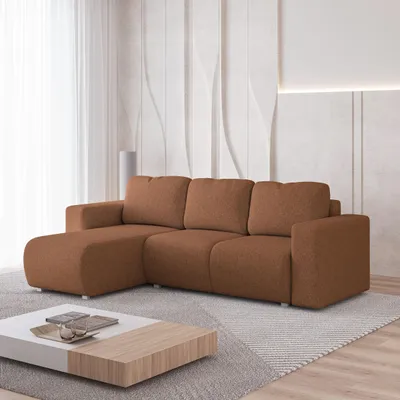Produktbild von Masseno Ecksofa RINOVA mit Schlaffunktion L-Form, Sofa mit Bettkasten, Wohnzimmersofa, Couch, Soffa, Bettsofa, Couchgarnitur- Orange, NEVE 52