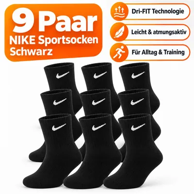 Produktbild von NIKE 9 Paar Everyday Lightweight Crew SX7676 Tennis Socken Farbe:Schwarz