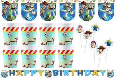 Produktbild von Toy Story - Kindergeburtstags-Set (16-teilig) Becher Dekoration Trinkhalme Geburtstag