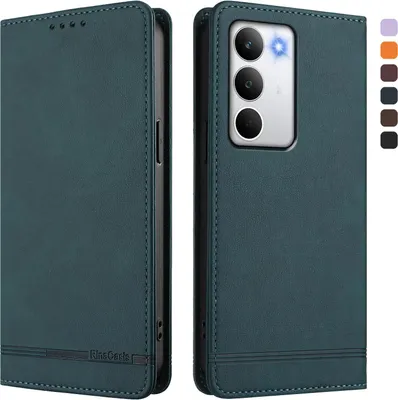Image de Etui pour Realme C71, étui rétro en cuirPolyuréthaneavec support et fentes pour cartes Vert