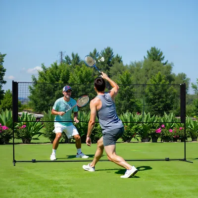 Immagine prodotto di Rete per badminton da 400 cm, rete per pallavolo regolabile in altezza | Colori: nero e blu