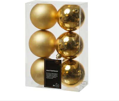 Christbaumkugeln - Weihnachtbaumskugeln - bruchfest - D: 8cm - glänzend/matt  - gold - 6er Set