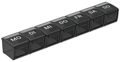 Produktbild von WELLGRO Tablettenbox für 7 Tage - Pillendose 1 Fach pro Tag - Klappdeckel mit Druckverschluss - Material BPA-freier Kunststoff