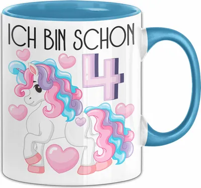 Produktbild von 4. Geburtstag Geschenk Tasse Becher Mädchen Tochter Geburtstagsgeschenk Einhorn Ich Bin Schon 4 (Blau)