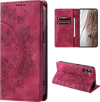 Image de Housse pour Samsung Galaxy A25 5G Housse téléphone portable Flip Case Cover Etui Mandala Rouge