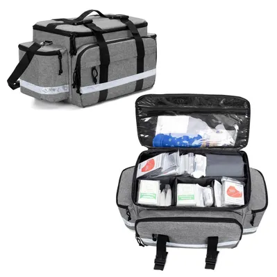 Produktbild von Erste-Hilfe-Tasche Grau mit Reflektierenden Streifen und vielen Fächern